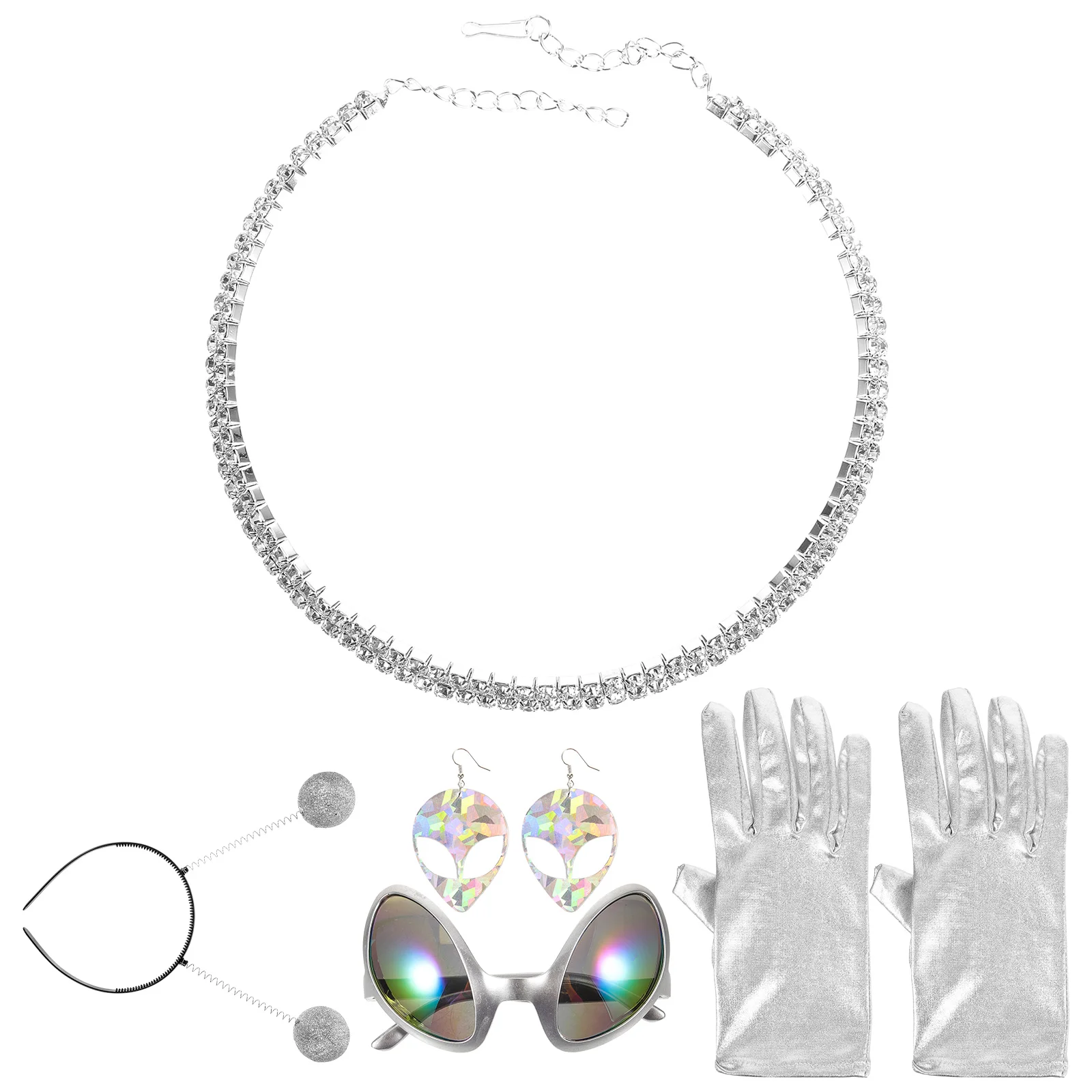1 Set Funny Alien Antenna Headband Alien Glasses Earrings Necklace Gloves