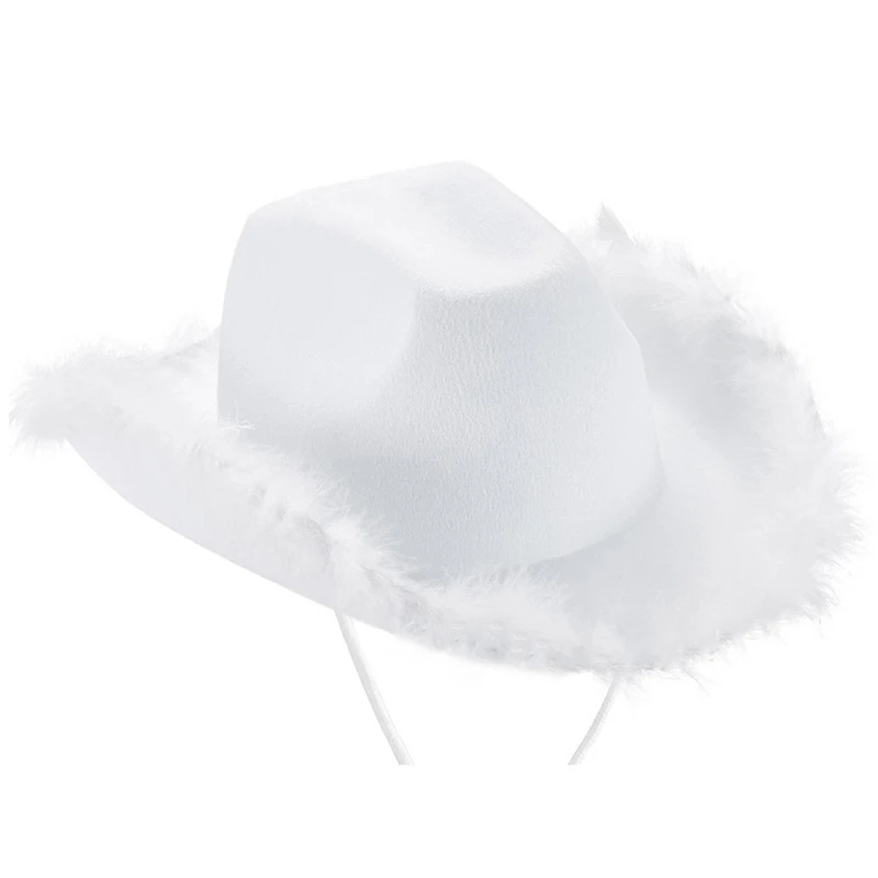 Beautiful Wide Brim Pink Cowgirl Hat Feather Brim Cowboy Hat All-match for Carnival Cosplay Street Shooting
