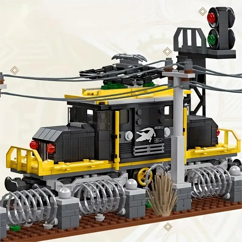 Crocodile Train Building Blocks Creative City Streetview Railway Platform Rail Traffic Model Bricks Children's Christmas Gifts