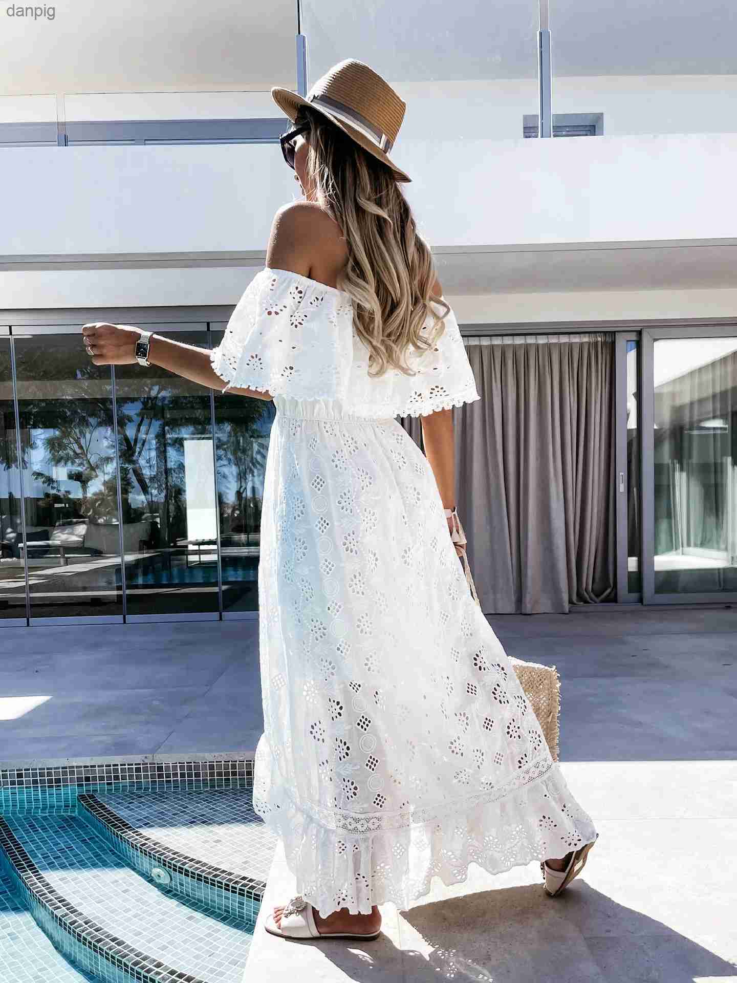 Urban Sexy Dresses Summer Womens White Dress 2023 Fashion Casual Beach Suit Flip Set New Bohemian Hippies Unique Long Dress Elegant Party Y240402