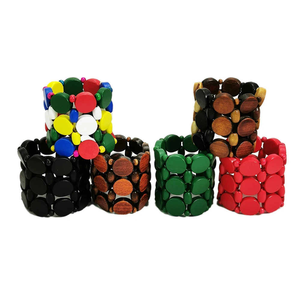 MANILAI Bohemian Multi Layers Wood Beads Cuff Bracelet Women Handmade Elastic String Bracelets & Bangles Vintage Ethnic Jewelry