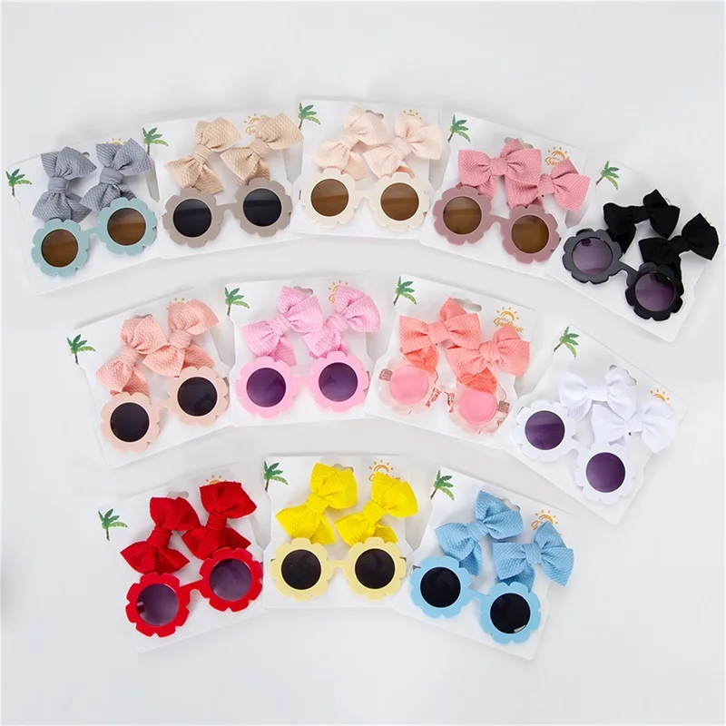 FOCUSNORM 12 Colors Toddler Kids Sunglasses Headband 2pcs Lightweight Sunflower Sun Glasses for Toddler Outdoor Beach Holiday