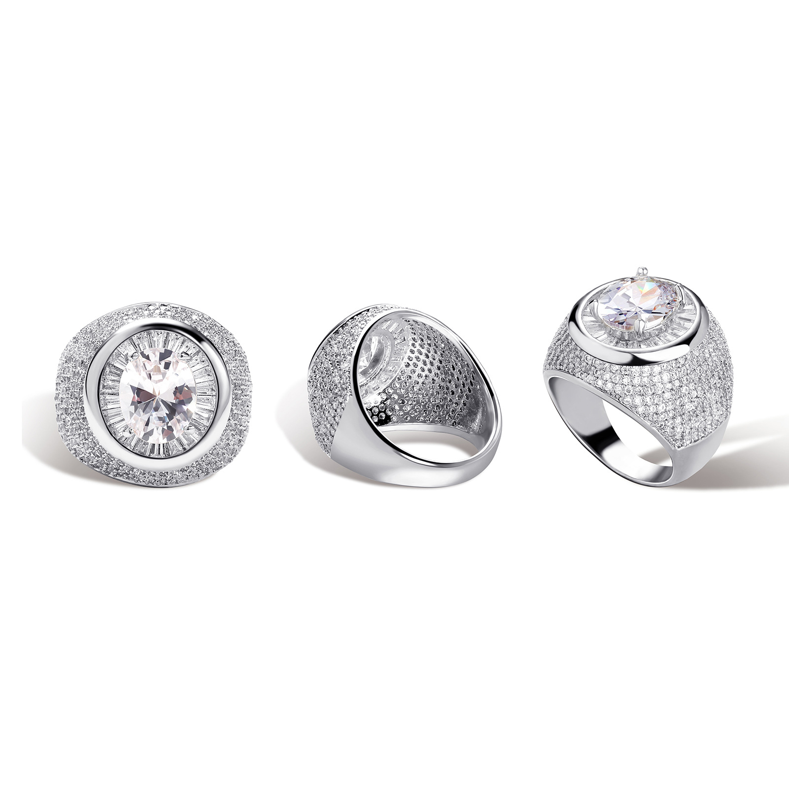 Hip Hop Cool Man Classic Rock Sugar Crystal Casting Ring 18K Real Gold Plated Jewelry