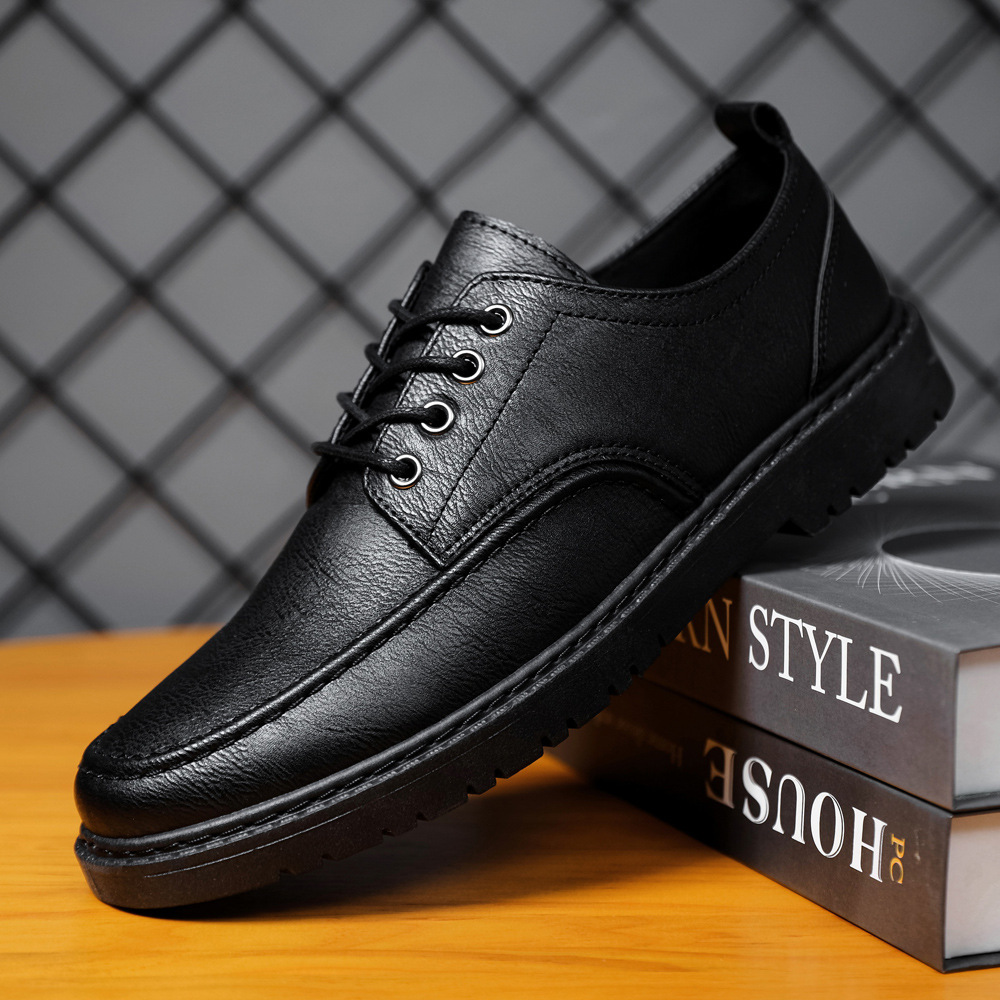 Round Head Leather Business Dress Handmade Casual Shoes Lace-up Footwear Men Platform Moccasins Slip-on Loafers 11802