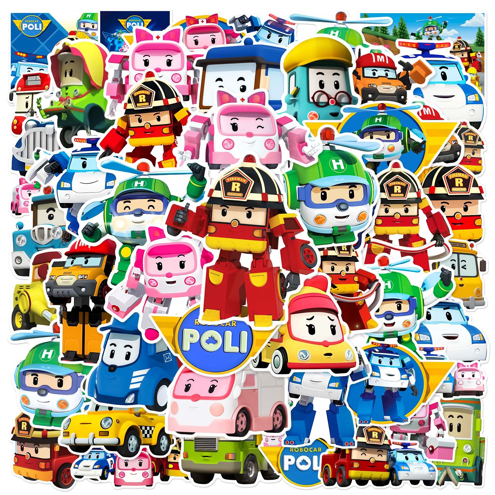 10/50Pcs Robocar-Poli Transformer vehicle Stickers For Suitcase Skateboard Laptop Luggage Fridge Phone Car Styling DIY Sticker