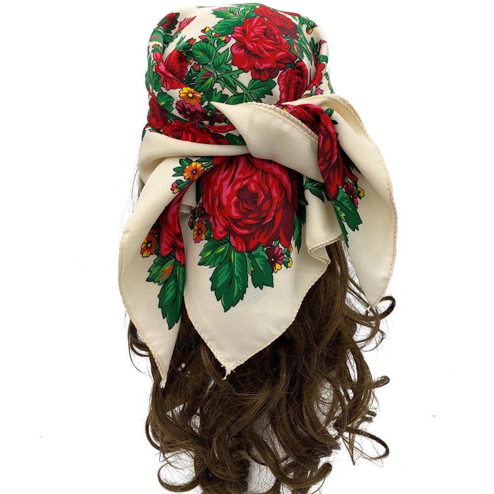 70*70cm Russian National Square Scarf Women Floral Print Bandana Headband Scarves Babushka Handkerchief Female Head Wraps