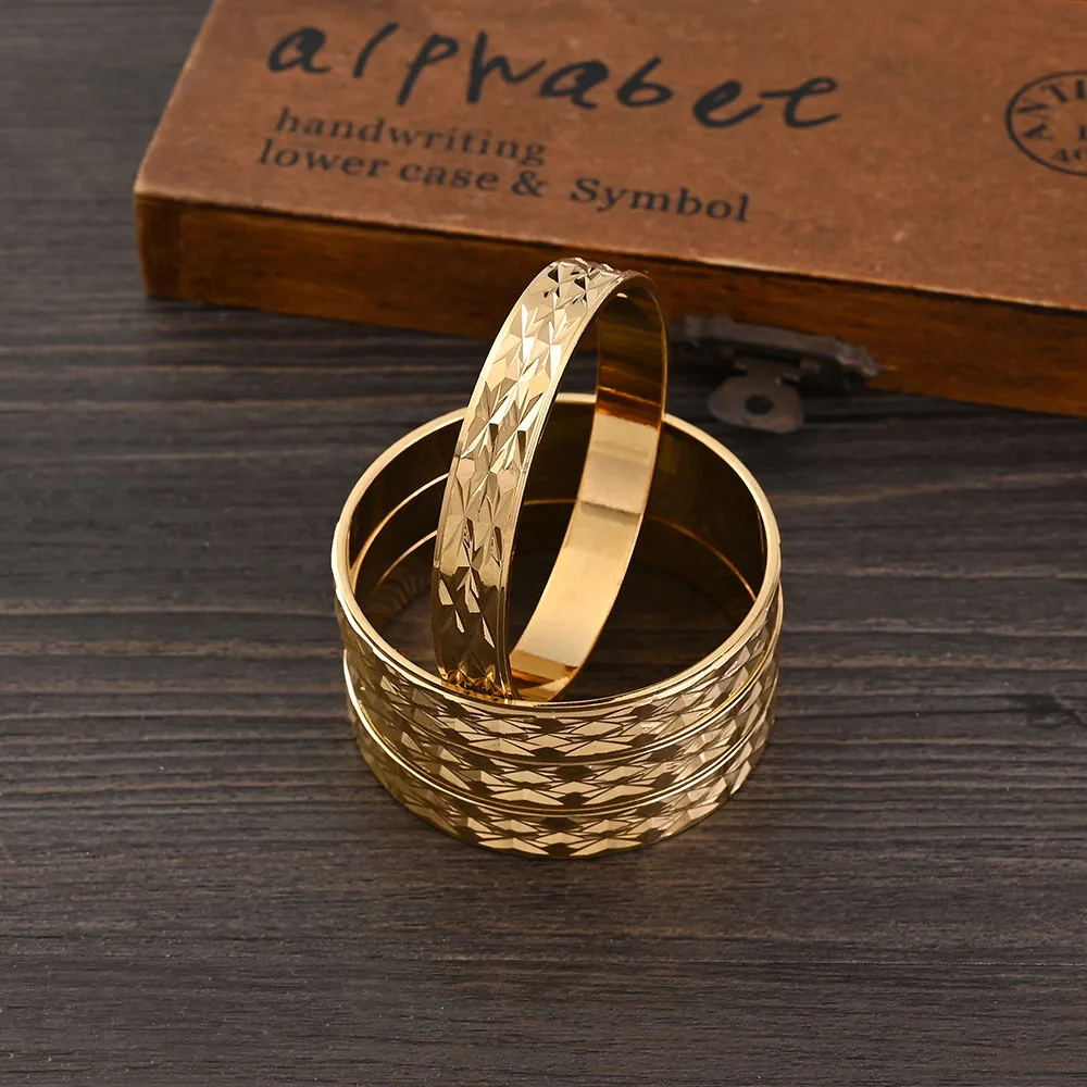 24k 45MM Dubai Baby Cute Bangles For Women Ethiopian Jewelry Gold Color Bangles Bracelets Girls Birthday Jewelry Gifts