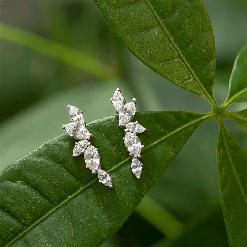 Huitan Simple Stylish Leaf Stud Earrings with Crystal Cubic Zirconia Exquisite Women Ear Piercing Accessories Versatile Jewelry