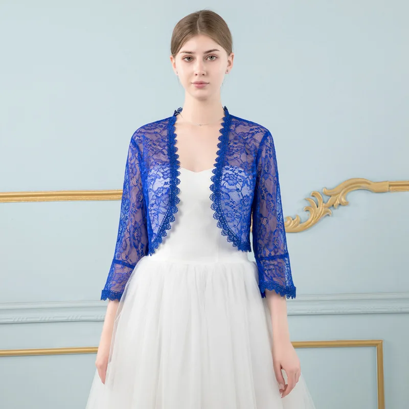 Red Women Floral new Lace Wraps 3/4 Long Sleeve White Lace Bolero Female Shrug Shawl Pink Wedding Bridal Capes 2025 Evening Party Jackets