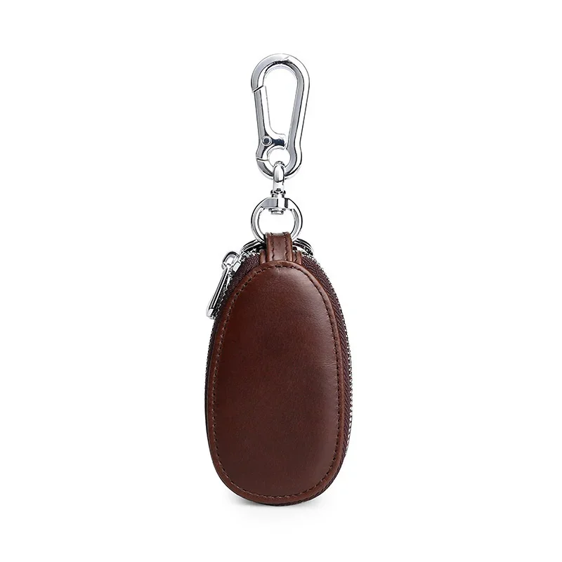for Genuine Leather Keycase Men's Double-layer Zipper Car Keycase with Retro Top Layer Cowhide Keycase Keychain Wallet smile