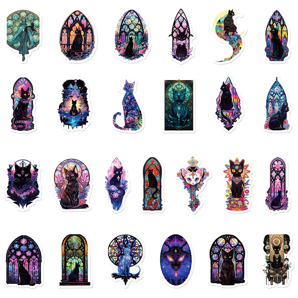 10/30/50pcs Gothic Dark Black Cat Graffiti Stickers Aesthetic Mysterious Goth Decals Toy DIY Phone Laptop Bike Cool Sticker Pack