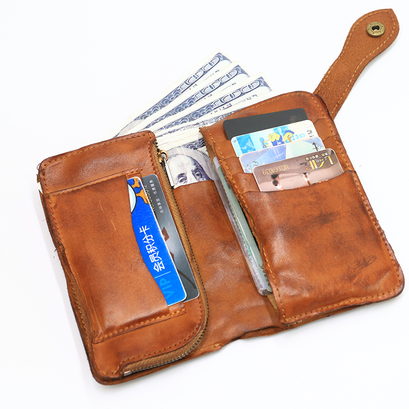 2023 Genuine Leather Women's Wallet Vintage Cowhide Large Capacity Long Bifold Female Purse Card Holder With Zipper Coin Pocket