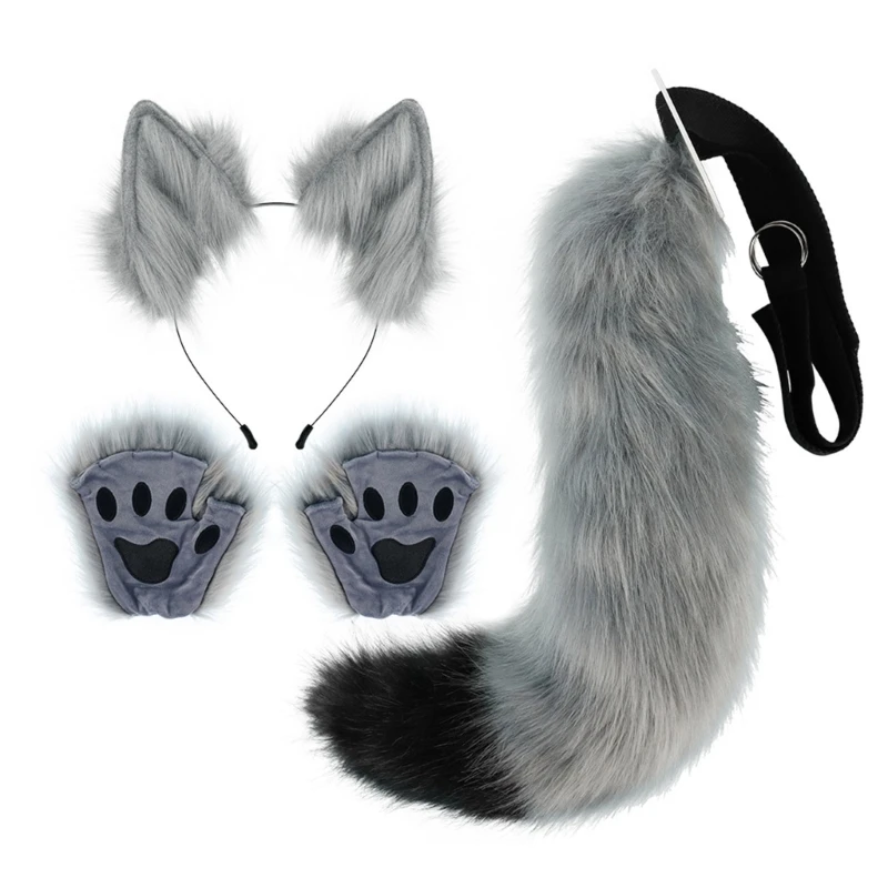Fox Costume Set Fox Ears Headband Tail Fox Paw Gloves for Adult-Kids Halloween Christmas Animal Cosplay-Accessories Dropshipping