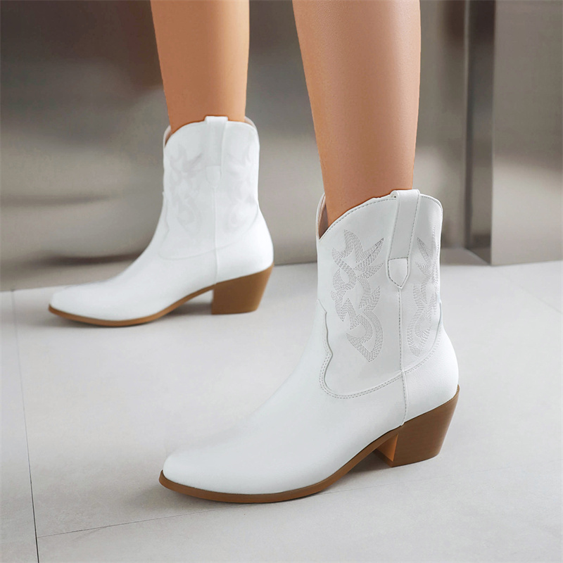 Luxury Gold Silver Ankle Boots Shoes For Women 2023 Trends Autumn Winter White Pink Cowboy Boots Party Shoes Ladies Large Size