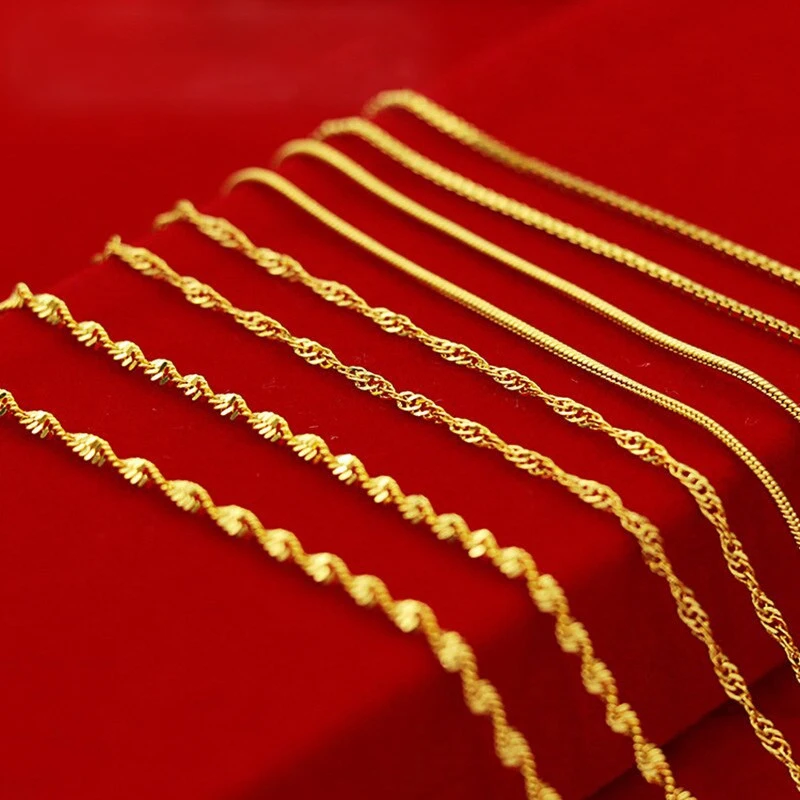 2023 New 24K Gold Necklace 45CM Box Chain/Water Ripple/Single Water Ripple Necklace With Chain For Woman Jewelry Gift
