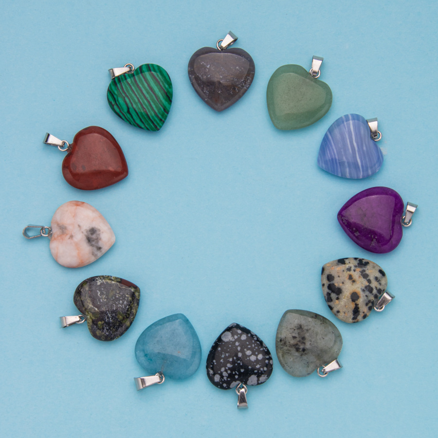 Heart Shape Real Nature Gem Stone Pendent for Necklace Charm Beads Sea Opal Pendent Gemstone Agate Pendent for Making Necklace DIY Jewelry Making Acce