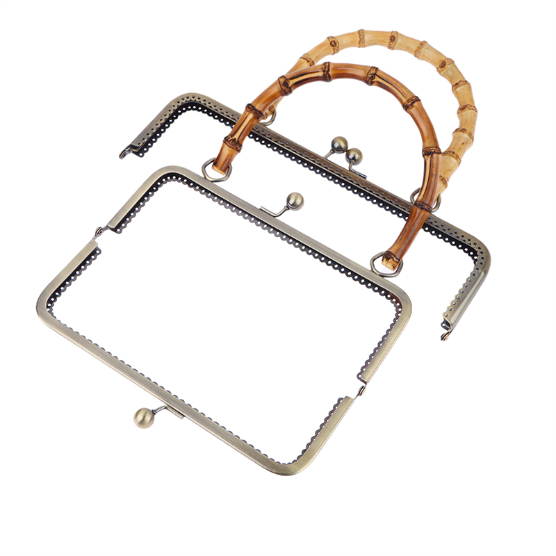 1Pcs Vintage Metal Purse Bag Frame Kiss Clasp Lock With Bamboo Handle Jewelry Clasps Sewing Fasteners Purse Making Supplies smile
