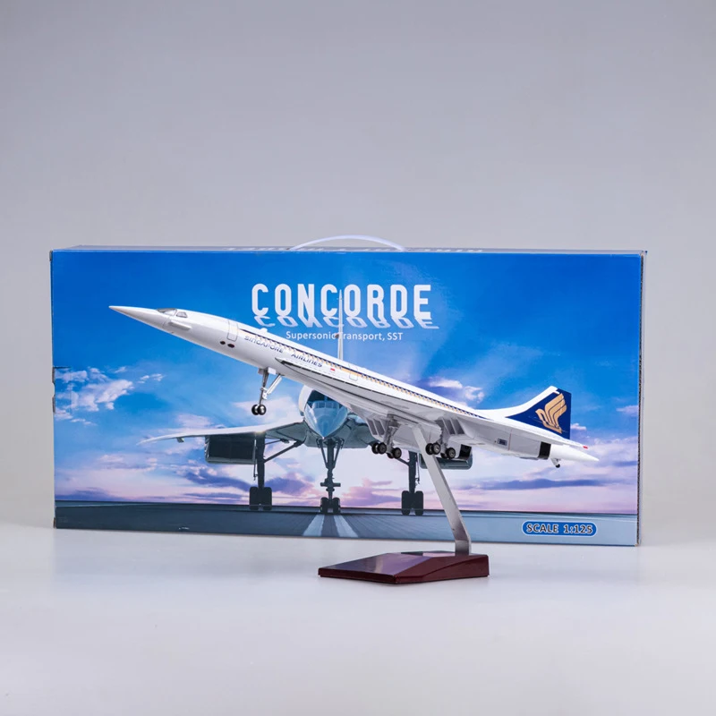50CM 1/125 Scale Plane Concorde Singapore British Airline Airplane Resin Aircraft with Lights Landing Gears Model Toy