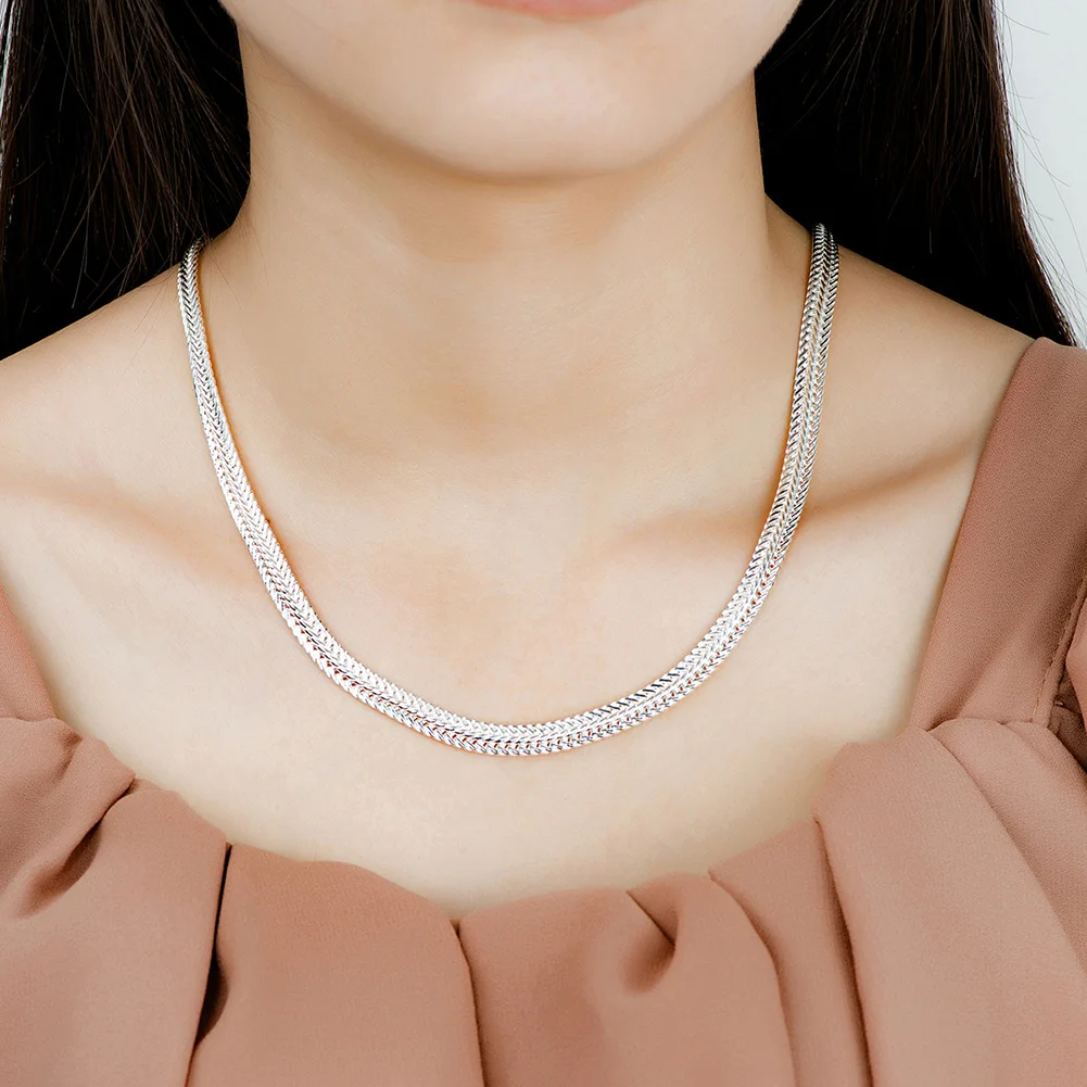 JewelryTop Fine 925 Sterling Silver Snake Style Chain Necklace for Women Men Jewelry Designer Wedding Engagement Gifts 50-60cm