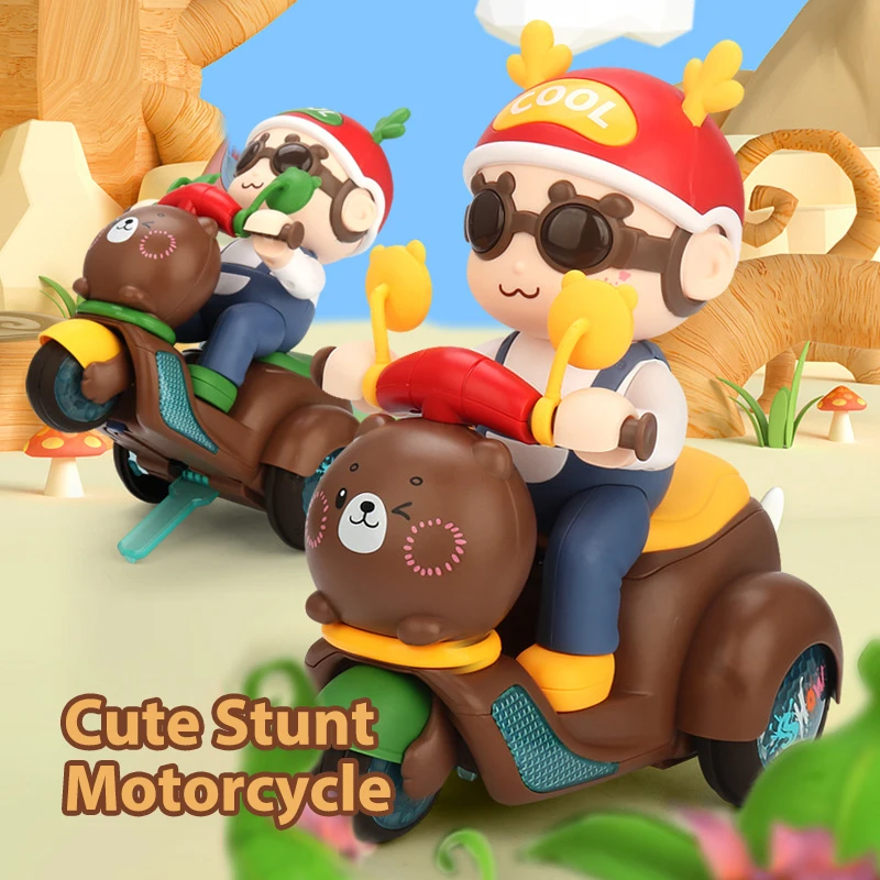 Electric Stunt Motorcycles,STEM Toys for Kids 3+ Years Old,360° Rotating Tricycle with Light&Music,Christmas Gift for Children