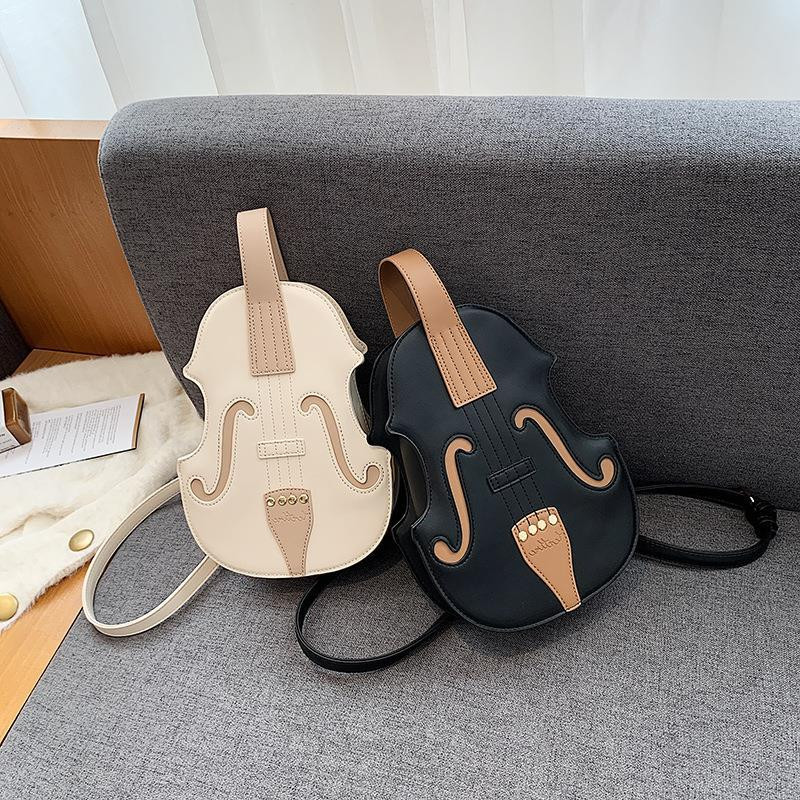 Women Shoulder Bag Mini Violin Shape Crossbody Messenger Bags Girl Cute Retro 2023 New Creative Personality zipper Pu Guitar Bag