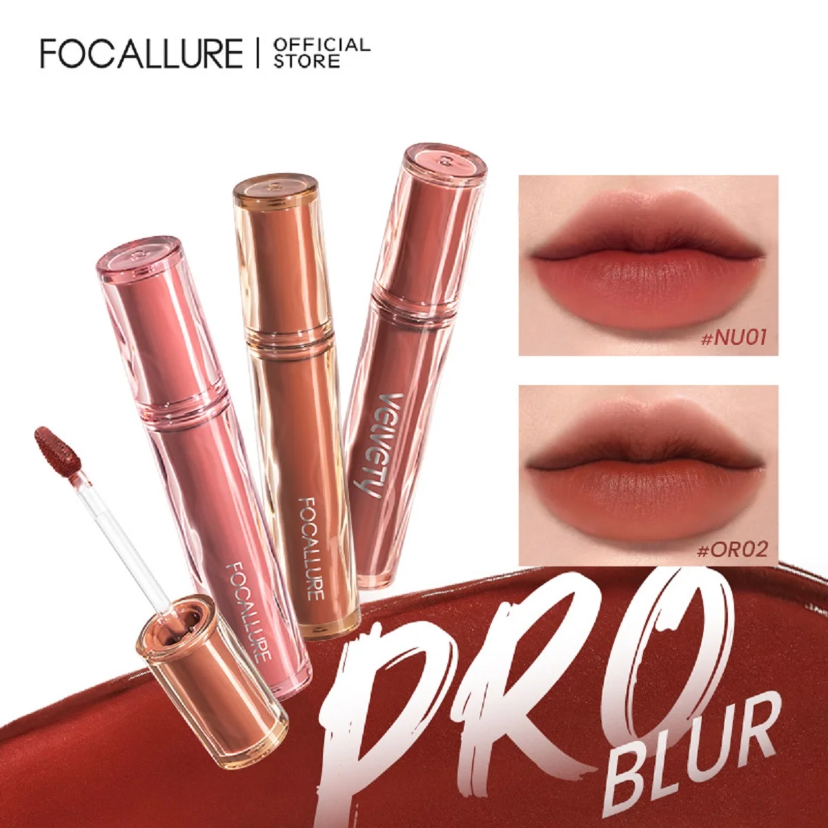 FOCALLURE Velvet Matte Lip Gloss Silky-smooth Long-lasting Liptint Moisturizing Liquid Lipstick Cream Lip Glaze Makeup Cosmetics