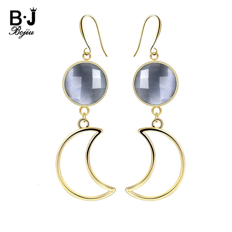 BOJIU Trendy Gold Color Moon Drop Pendant Earrings Womens Long Statement Pendant Earrings for Wedding Christmas Jewelry EA049 241031