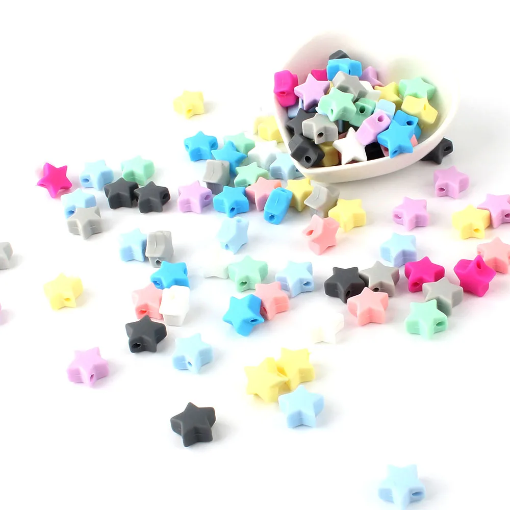 10pcs Mini Heart Star Silicone Beads Baby Teething Beads Food Grade Nuring Teether DIY Pacifier Chain Necklace Accessories