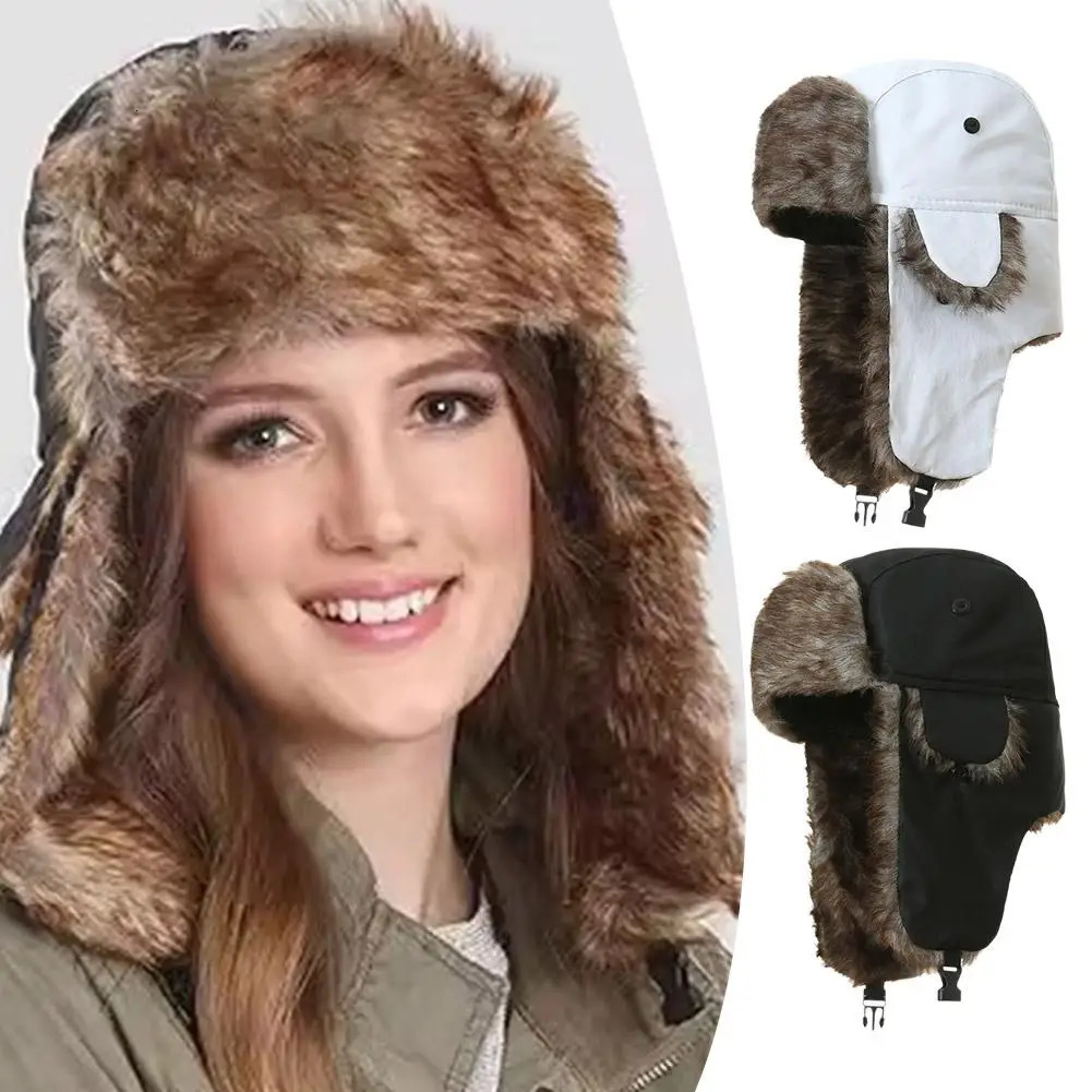 Mens Womens Russian Hats Hunter Bomber Hats Winter Wind Ushaka Hats Artificial Earrings Snowman Ski Hats Ray S2N0 241031