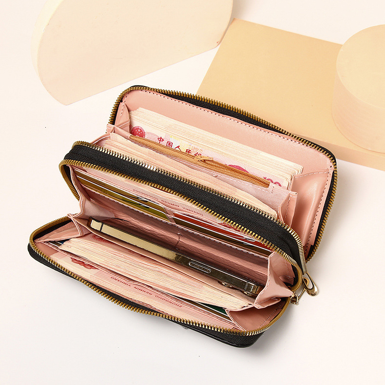 New designer women's long handbag, Korean version mobile phone bag, double zipper wallet, large capacity card bag