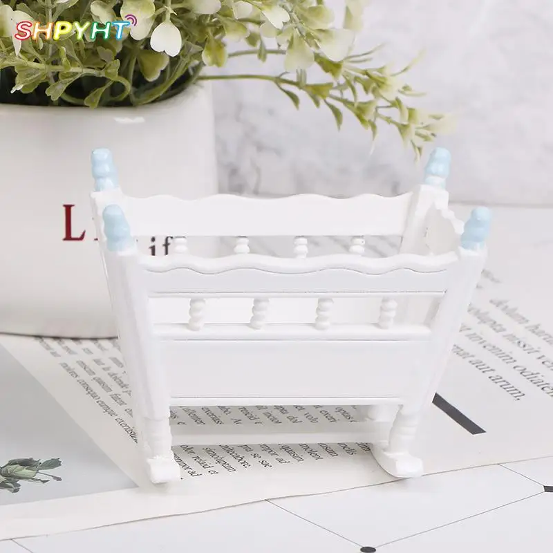 Dollhouse Miniature Wooden Nursery Cradle Baby Crib Cot Furniture Decorate Kids Doll House Accessory 5