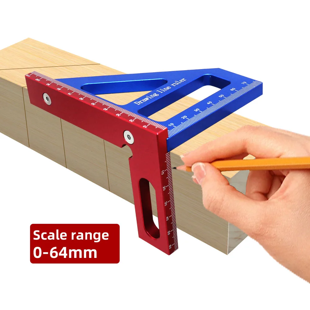 Woodworking Measuring Ruler 45/90 Degree Triangle Scriber Square Protractor Aluminum Alloy Measuring Tool for Engineer Carpenter