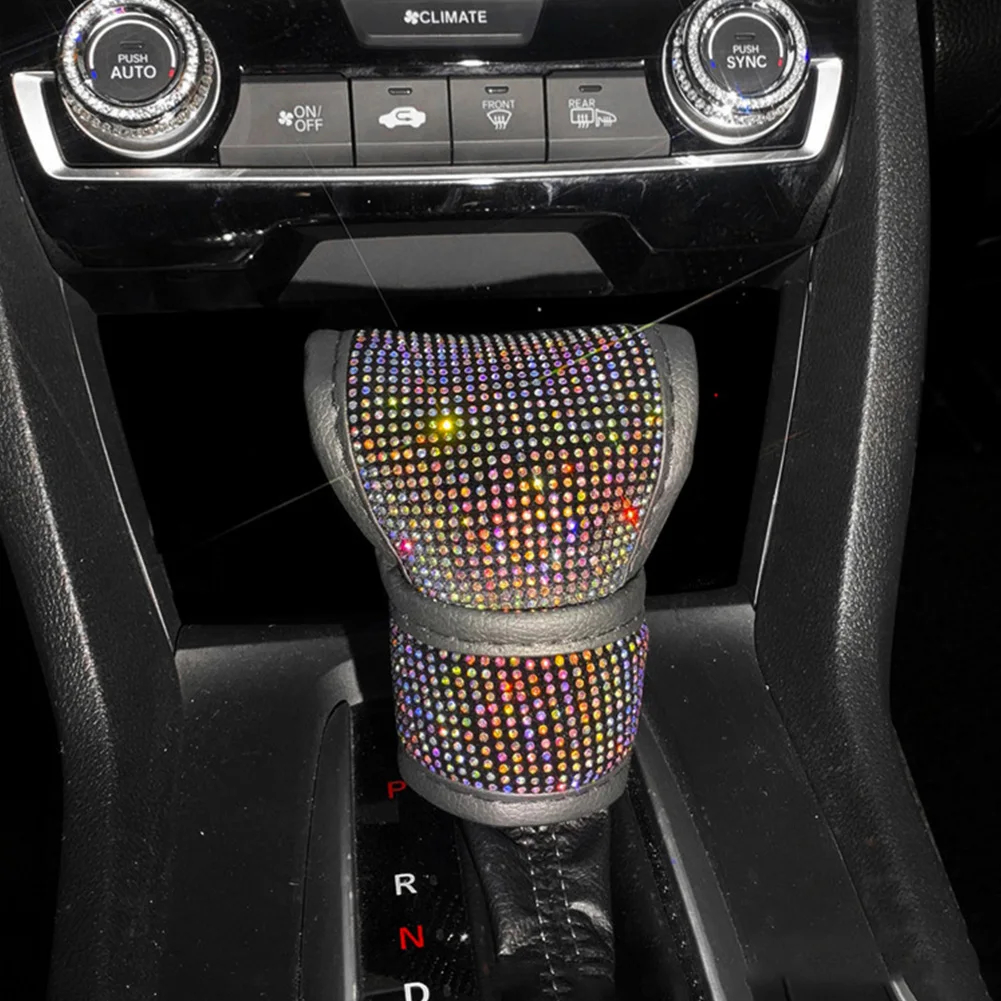 Bling Leather Auto Gear Shift Knob Cover Universal Crystal Rhinestones Car Accessories for Women