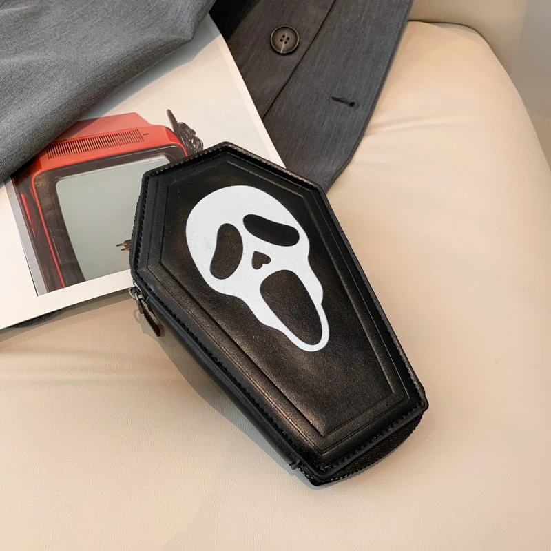 Women Novelty Gothic PU Leather Coffin Shape Clutch Bag Large Capacity Punk Style Long Wallet For Christmas Portable Coin Purse