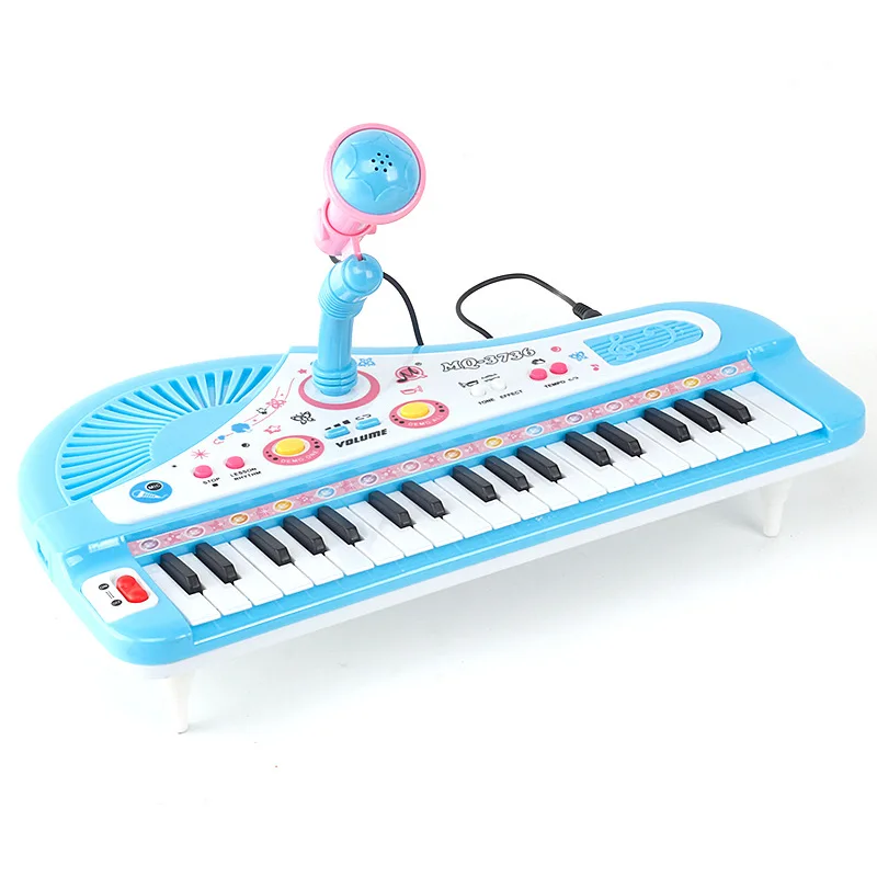 Kids Music Toy Piano Keyboard Toy 37 Keys Pink Electronic Musical Multifunctional Instruments with Microphone My First Pinao Toy