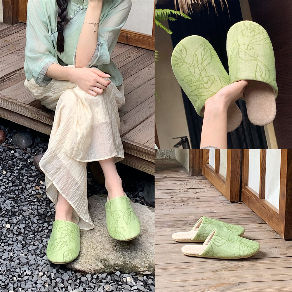 Women's winter trend retro national style Zen fluffy cotton slippers Warm and interesting cotton slippers in winter home bedroom