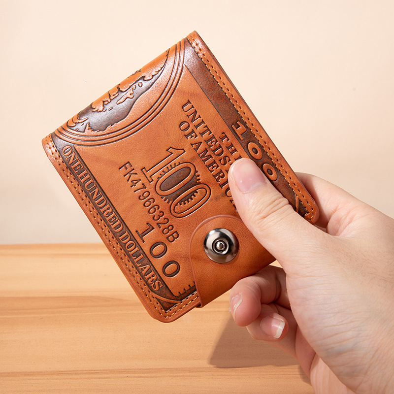 Wallet Short Fashion Brand Personalized Beauty Money Men's Double Fold Buckle Multi Card Leather Clip Silver Bag
