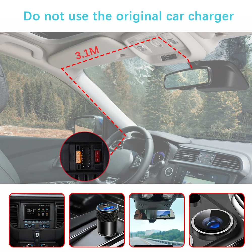 AMPrime 12V-24V To 5V/2.5A Car Step-down Line Dash Cam DVR Kit For 24H Parking Monitor Mini-USB/Type-C Tachograph Step-Down Line