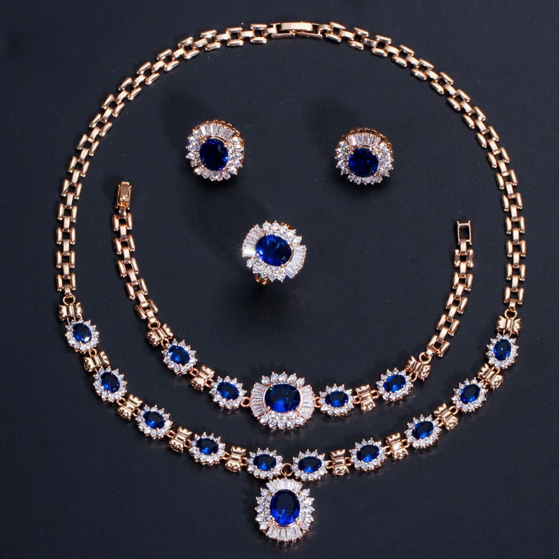 Three layer Dubai gold purple oval Austrian crystal 4-piece wedding engagement jewelry set 241031
