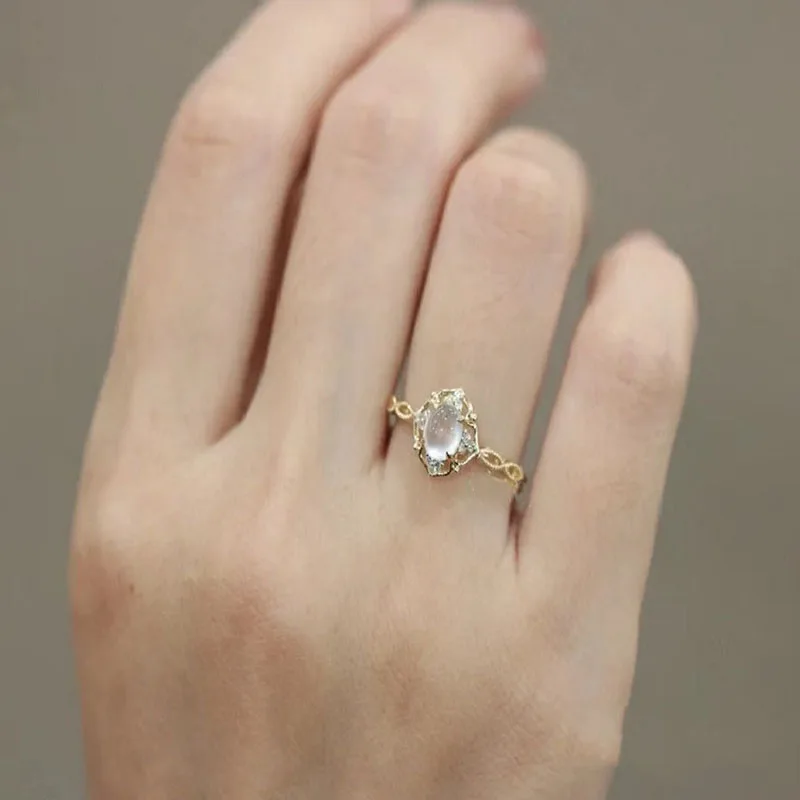 VENTFILLE 925 Stamp Silver Color Opal Ring for Women Girl Braided Hollow Romantic Jewelry Engagement Gift Dropshipping