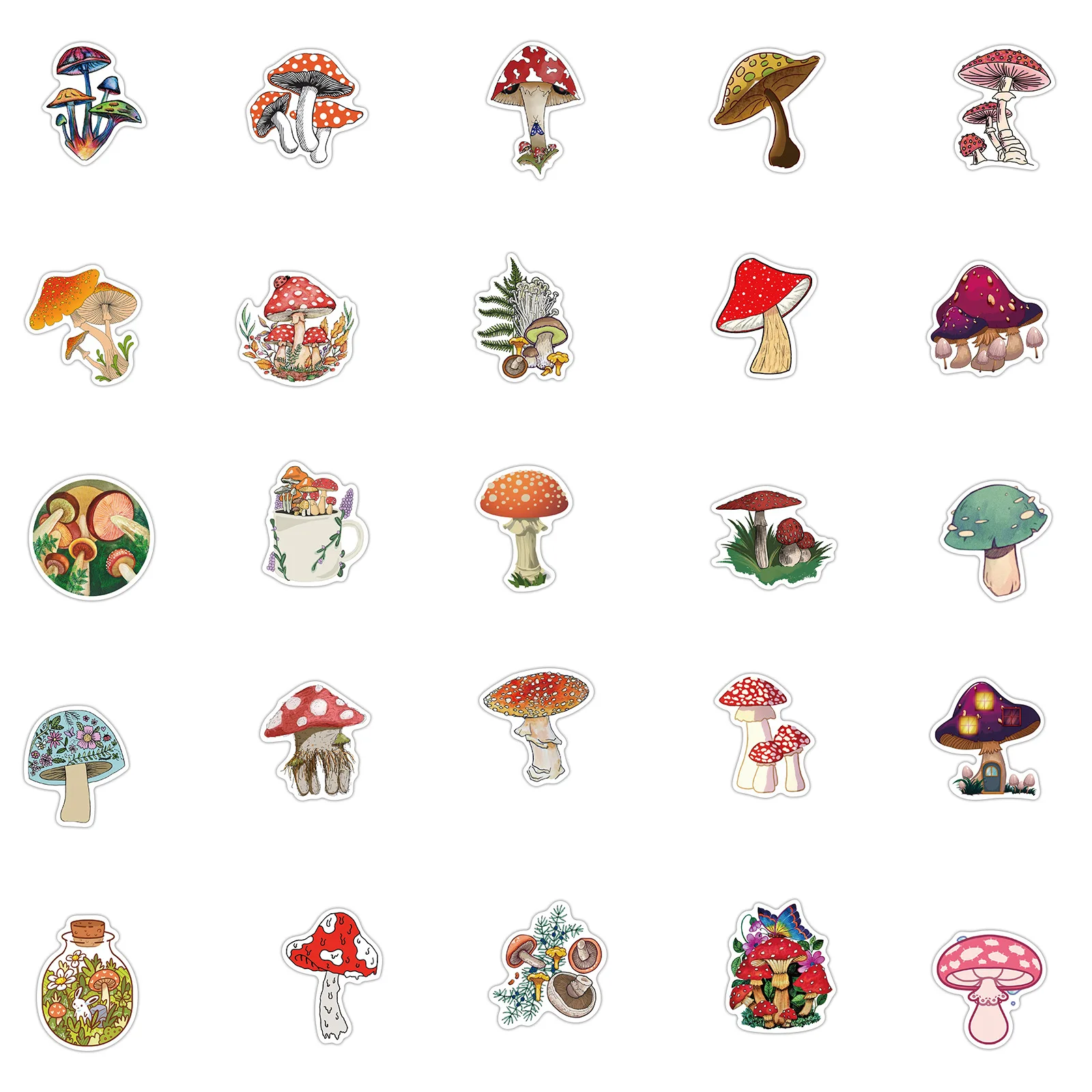 50pcs Aesthetic Mushroom Stickers Pack for Water Bottle, Mushroom Decor Gifts for Women Girl, Cute Vinyl Waterproof Decals