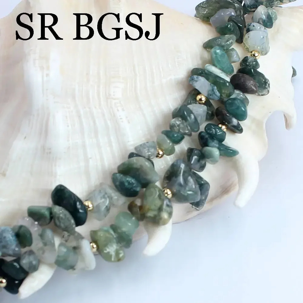 6-8mm green moss agate natural gemstone womens necklace bracelet jewelry set 17.5 7-8 241031