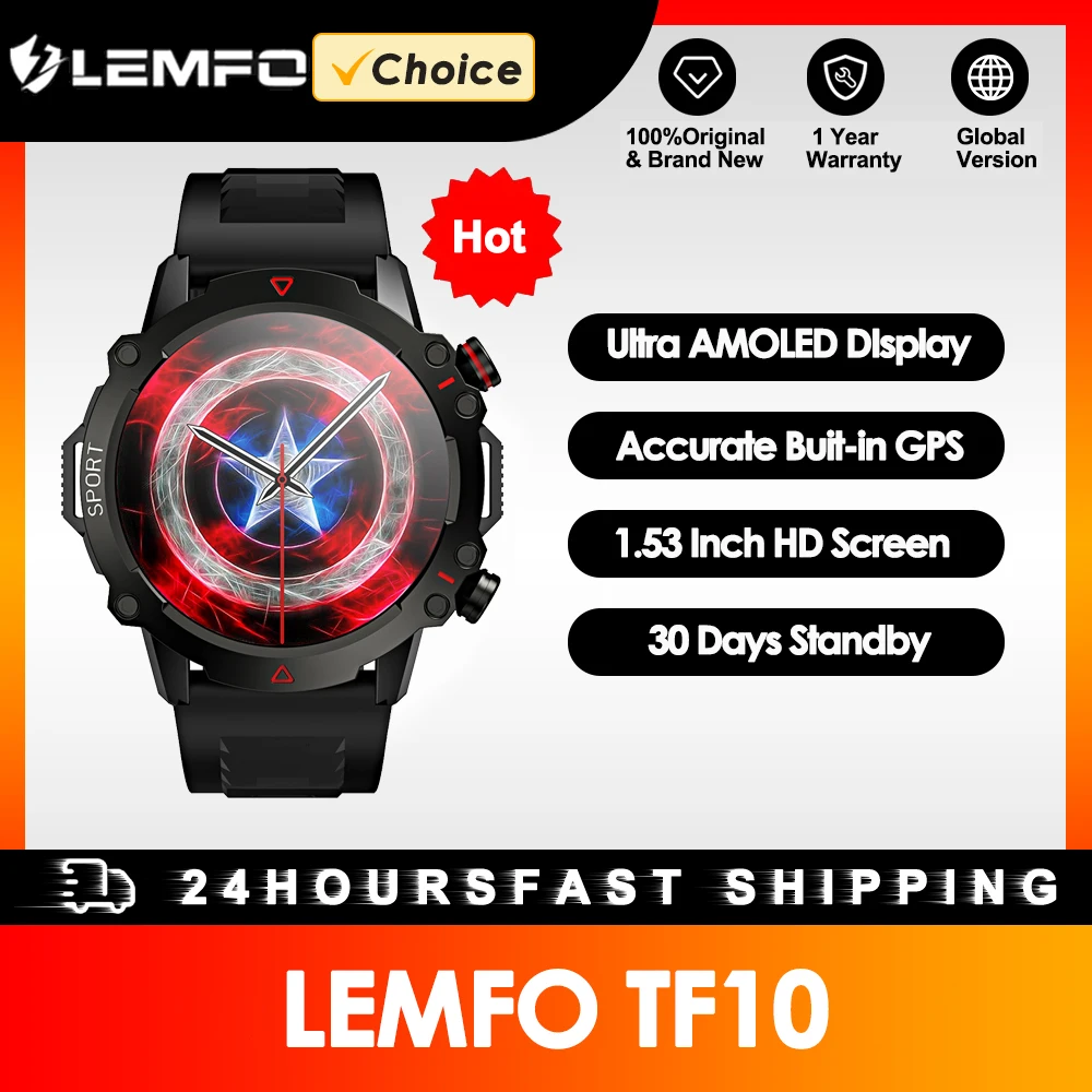 LEMFO AMOLED Smart Watch Men Bluetooth Call Smartwatch 2023 Sport Waterproof Outdoor 1.53 Inch 360*360 HD Screen 30 Days Standby