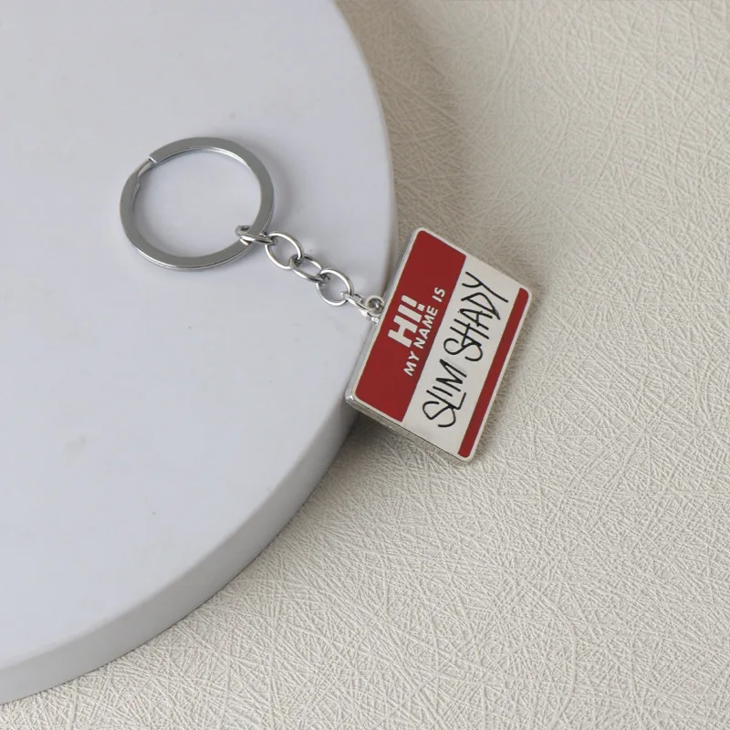 Hi My Name Is Slim-Shady Hippie Choker Necklace Pendant Men Square Necklaces Alloy Bead Chain Rapper Jewerly Keychain