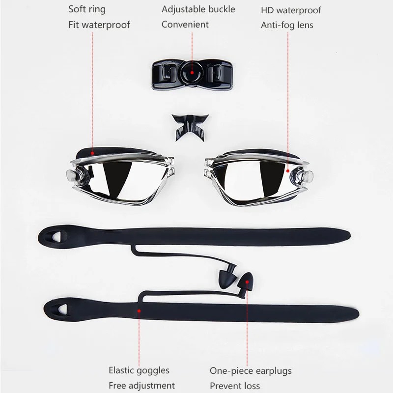 Professional Swimming Goggles Swimming Glasses with Earplugs Nose Clip Electroplate Waterproof Silicone Unisex Swimming Goggles