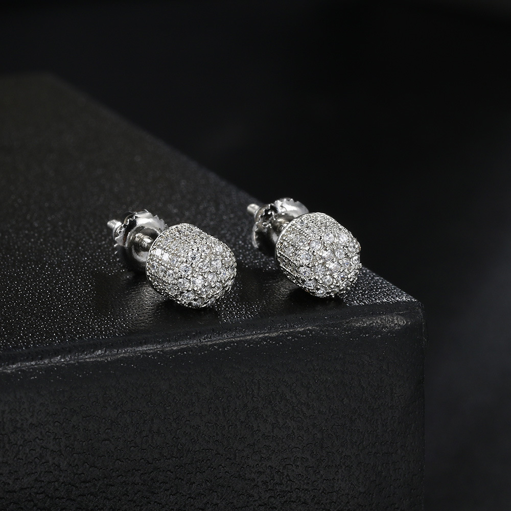 HipHop Half Round Thread Earrings for Women Micro Set AAA Zircon Party Banquet Women's Jewelry