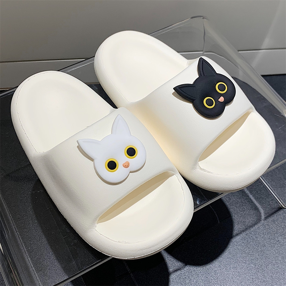 Soft bottom home summer slippers female cartoon slippers three-dimensional soft cute fun black and white kitten indoor street sandals girl slippers