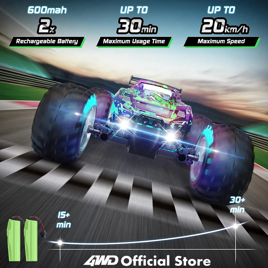 Remote Control RC Cars for Boys 25 KM/H Fast Car for Adults RTR 2WD Off Road Monster Truck with LED Lights Radio Toys Gifts Kids