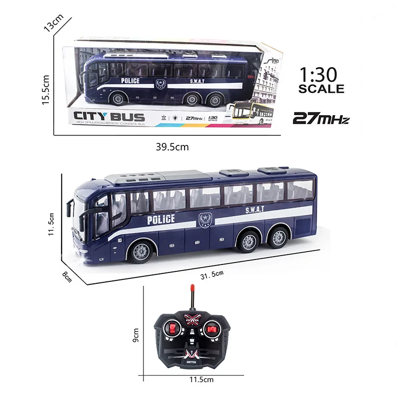 1/30 Rc Car Electric Remote Control Bus with Light Tour Bus Model 2.4G Remote Controlled Machine Toys for Boy Kids Children