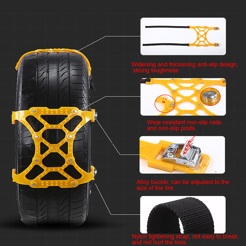 Thickened Emergency Tool Double Buckle Adjustable Car Tire Anti-skid Chain 1 Piece For Mud Ice Roadway TPU Wheel Snow Chains